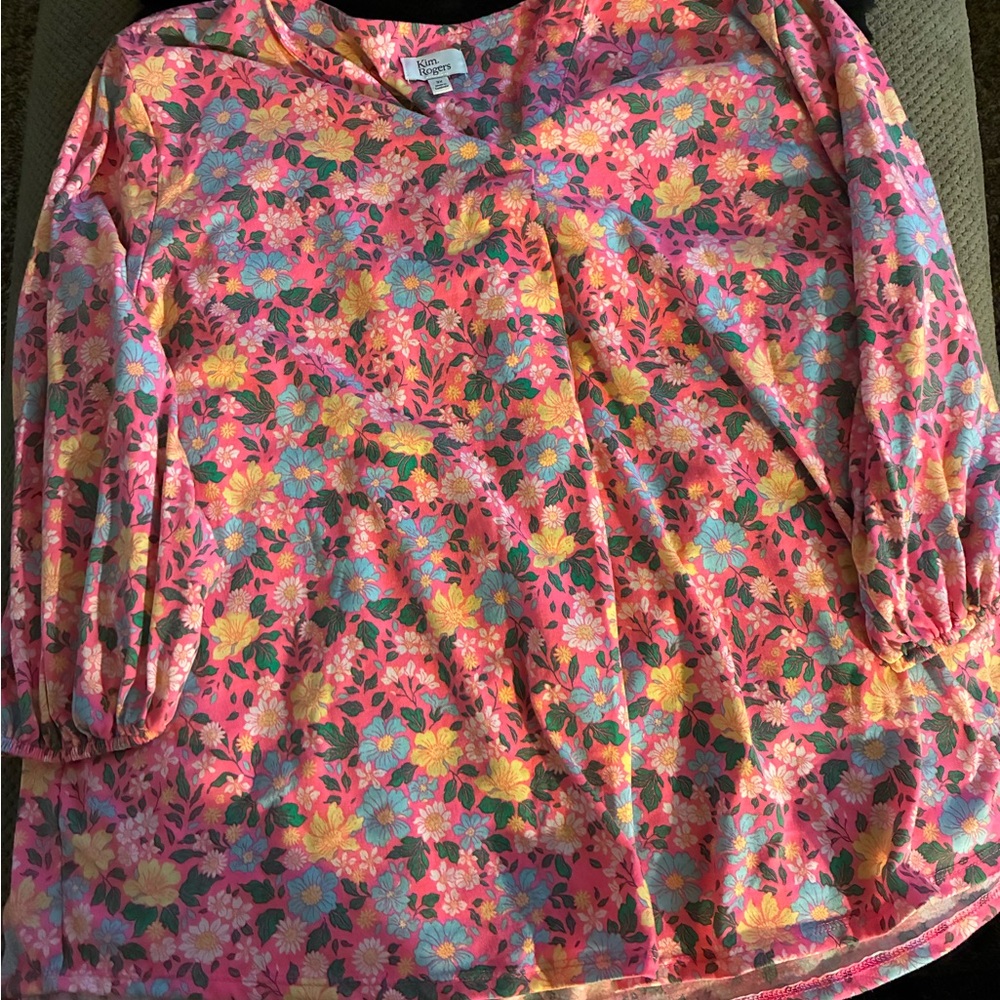 Kim Rogers 3/4 length sleeves Floral Top - Pink, Yellow, Blue